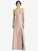 Front View Thumbnail - Toasted Sugar Strapless Satin Trumpet Gown with Front Slit