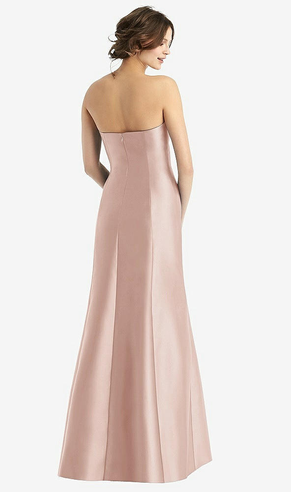 Back View - Toasted Sugar Strapless Satin Trumpet Gown with Front Slit