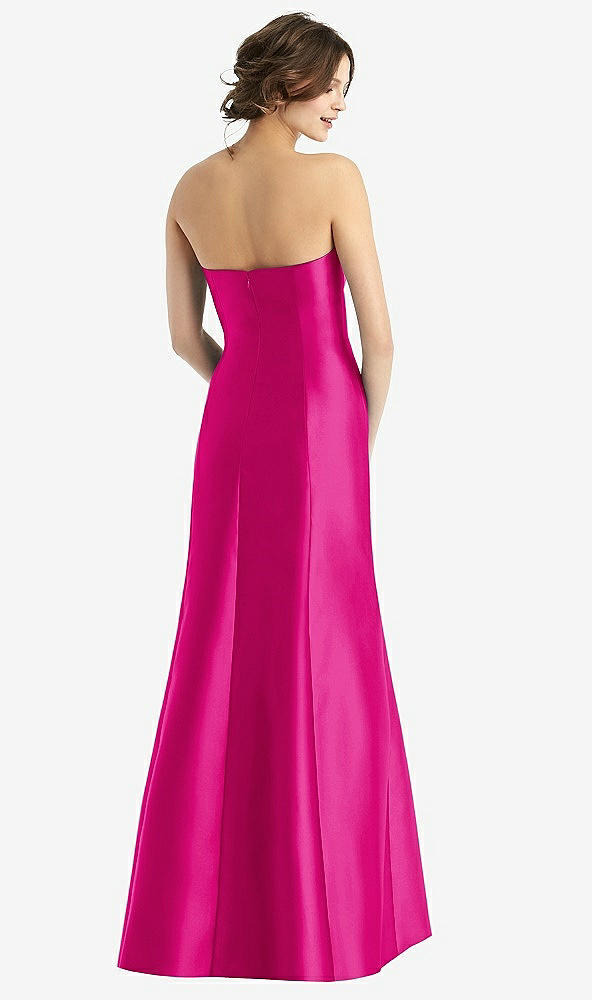 Back View - Think Pink Strapless Satin Trumpet Gown with Front Slit