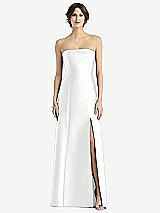 Front View Thumbnail - White Strapless Satin Trumpet Gown with Front Slit