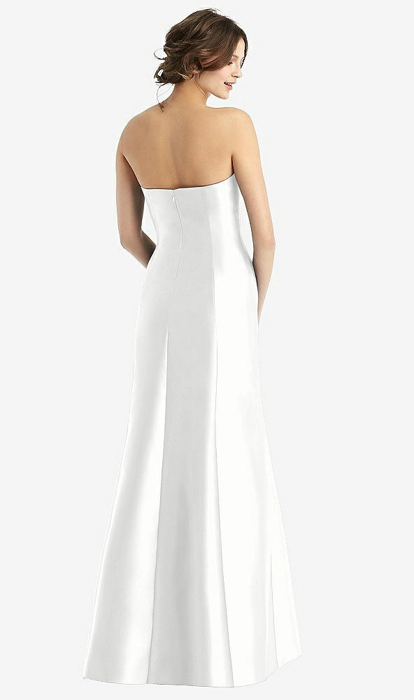 Back View - White Strapless Satin Trumpet Gown with Front Slit