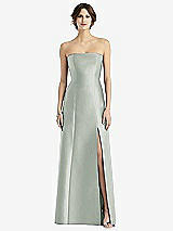 Front View Thumbnail - Willow Green Strapless Satin Trumpet Gown with Front Slit