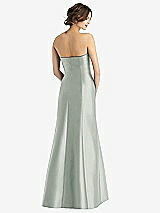 Rear View Thumbnail - Willow Green Strapless Satin Trumpet Gown with Front Slit