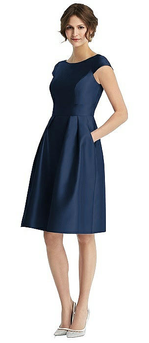 Cap Sleeve Pleated Cocktail Dress with Pockets