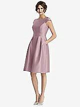 Front View Thumbnail - Dusty Rose Cap Sleeve Pleated Cocktail Dress with Pockets