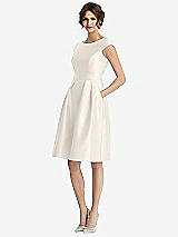 Front View Thumbnail - Ivory Cap Sleeve Pleated Cocktail Dress with Pockets