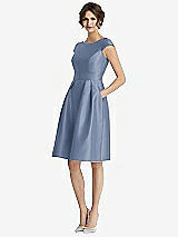 Front View Thumbnail - Larkspur Blue Cap Sleeve Pleated Cocktail Dress with Pockets