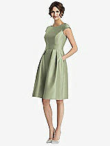 Front View Thumbnail - Sage Cap Sleeve Pleated Cocktail Dress with Pockets