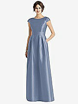 Front View Thumbnail - Larkspur Blue Cap Sleeve Pleated Skirt Dress with Pockets