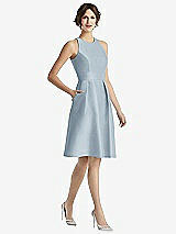 Front View Thumbnail - Mist High-Neck Satin Cocktail Dress with Pockets