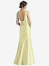 Rear View Thumbnail - Butter Yellow Sleeveless Satin Trumpet Gown with Bow at Open-Back