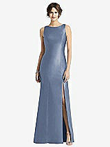 Front View Thumbnail - Larkspur Blue Sleeveless Satin Trumpet Gown with Bow at Open-Back