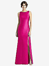 Front View Thumbnail - Think Pink Sleeveless Satin Trumpet Gown with Bow at Open-Back