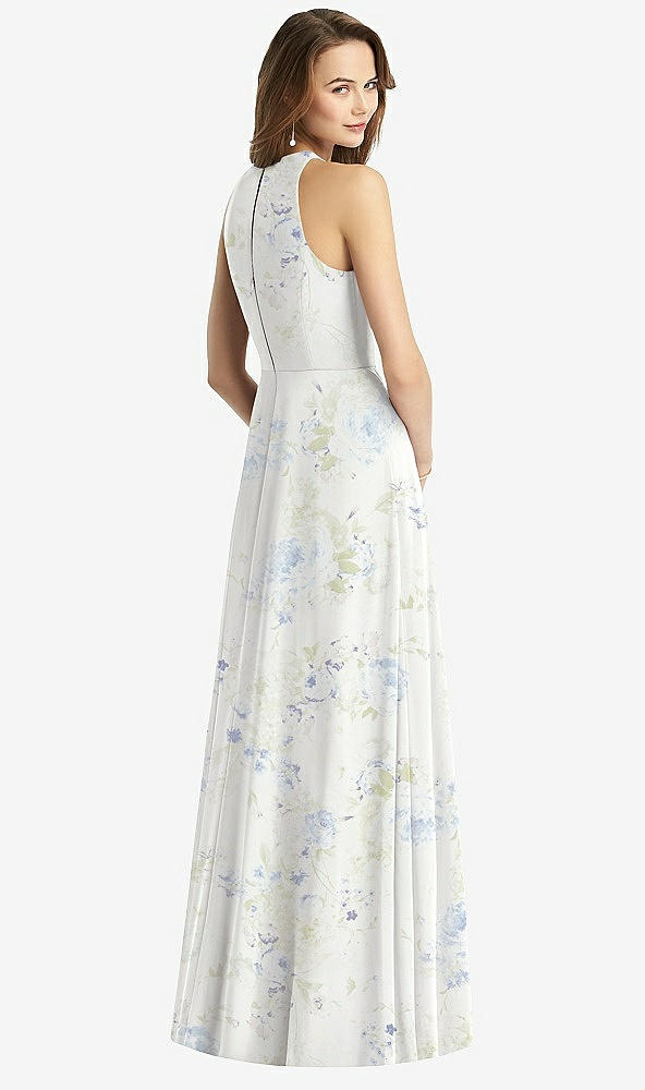 Back View - Bleu Garden Sleeveless Halter Chiffon Maxi Dress