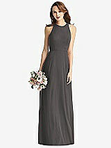 Front View Thumbnail - Caviar Gray Sleeveless Halter Chiffon Maxi Dress