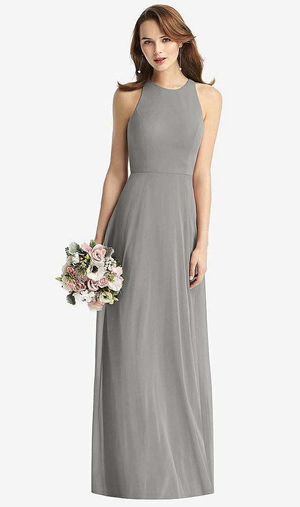 Front View - Chelsea Gray Sleeveless Halter Chiffon Maxi Dress