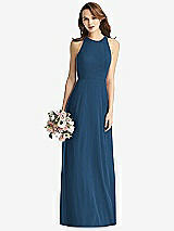 Front View Thumbnail - Dusk Blue Sleeveless Halter Chiffon Maxi Dress