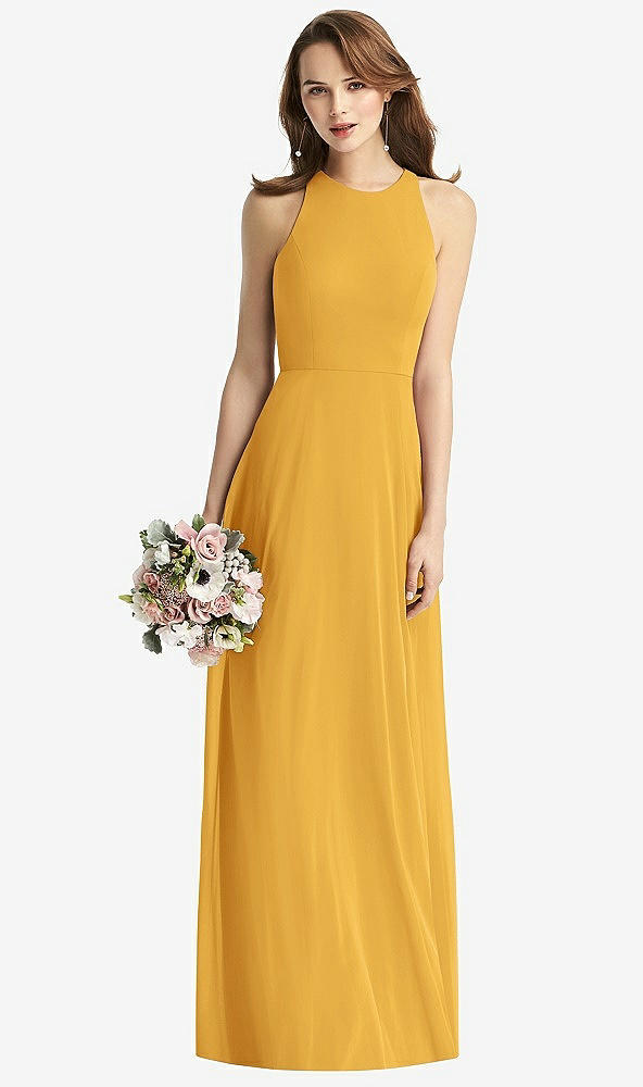 Front View - NYC Yellow Sleeveless Halter Chiffon Maxi Dress