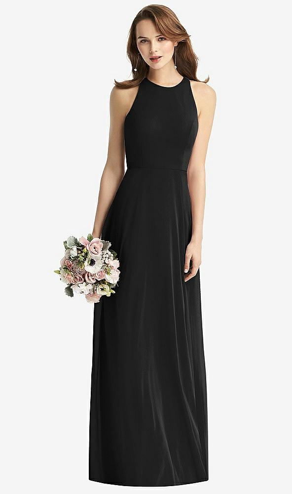 Front View - Black Sleeveless Halter Chiffon Maxi Dress