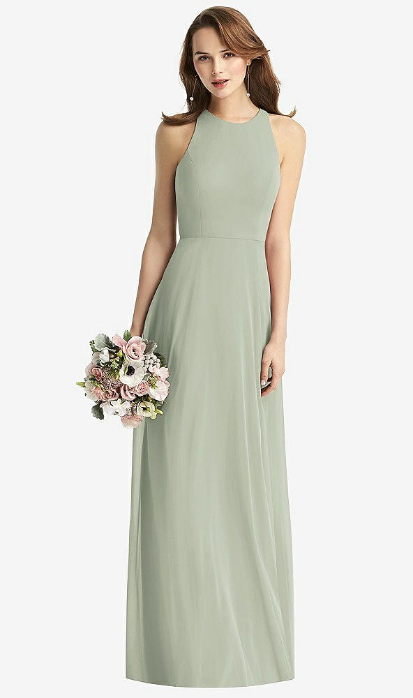 Front View - Celadon Sleeveless Halter Chiffon Maxi Dress