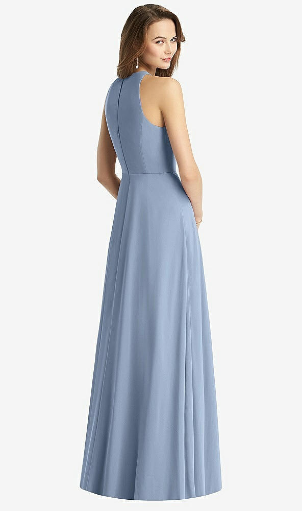 Back View - Cloudy Sleeveless Halter Chiffon Maxi Dress