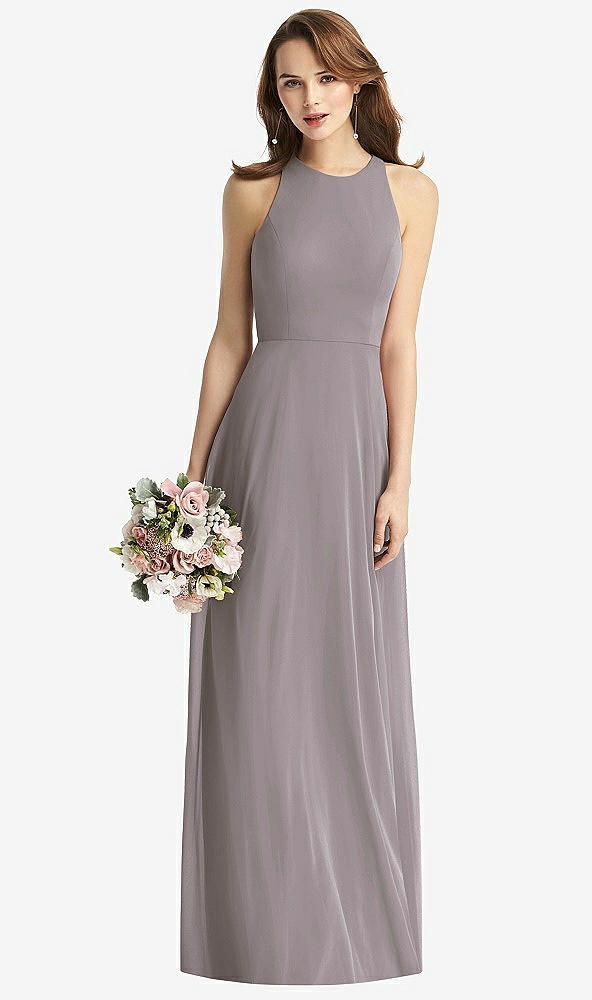 Front View - Cashmere Gray Sleeveless Halter Chiffon Maxi Dress