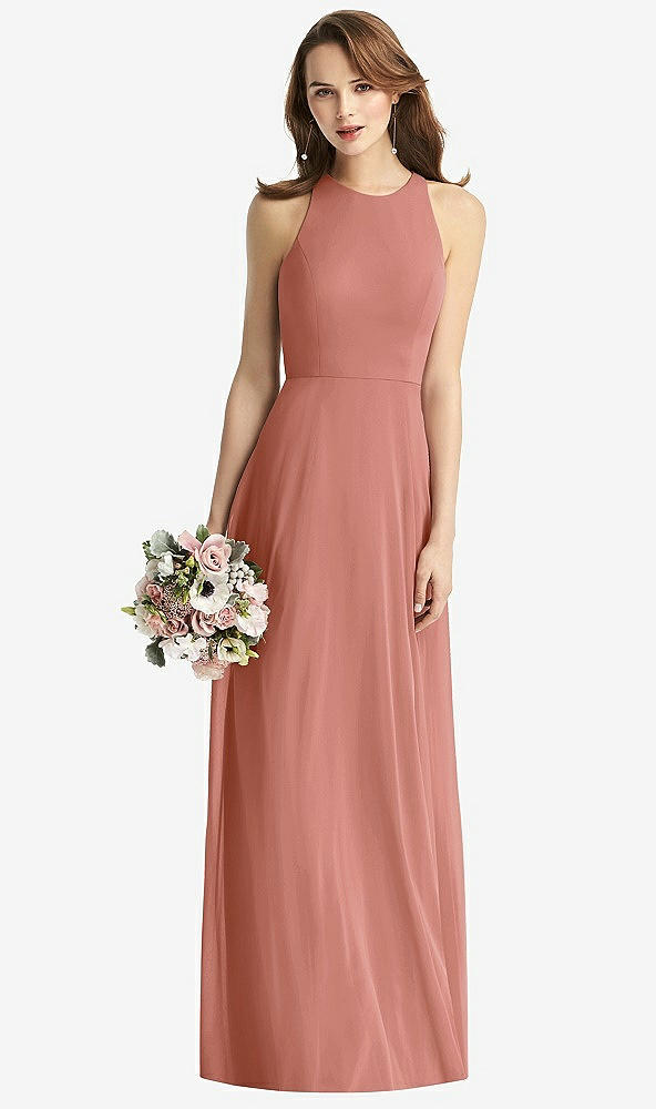 Front View - Desert Rose Sleeveless Halter Chiffon Maxi Dress