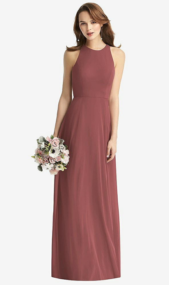 Front View - English Rose Sleeveless Halter Chiffon Maxi Dress