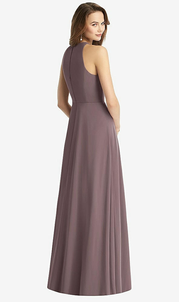 Back View - French Truffle Sleeveless Halter Chiffon Maxi Dress