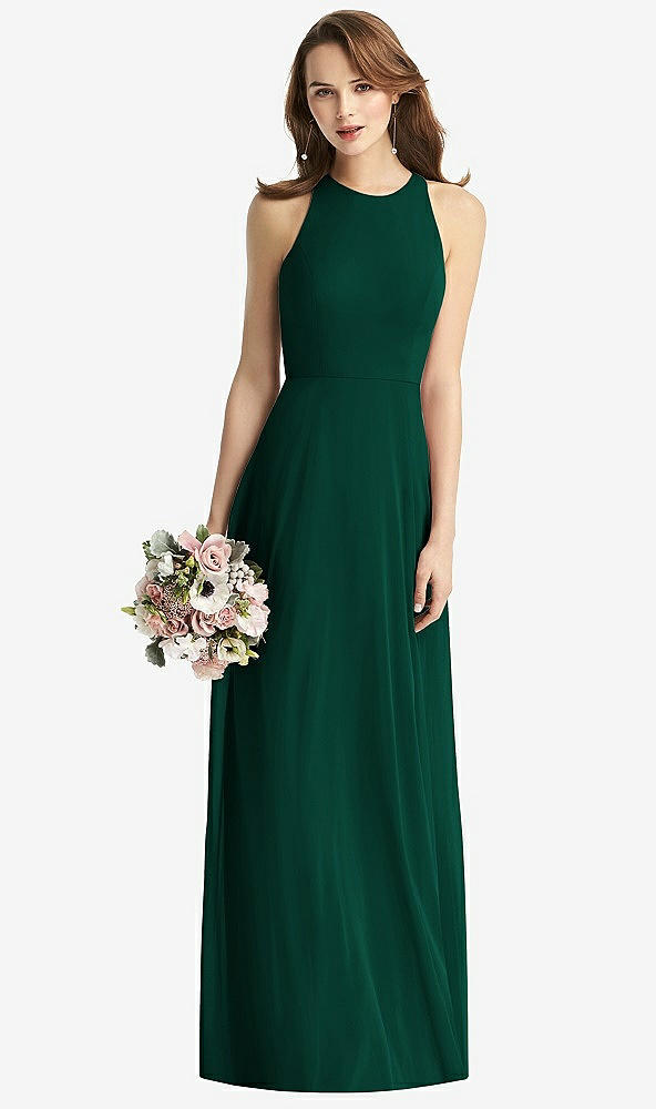 Front View - Hunter Green Sleeveless Halter Chiffon Maxi Dress