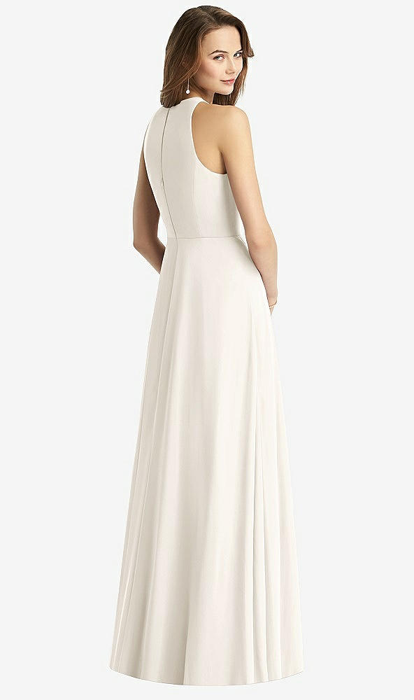 Back View - Ivory Sleeveless Halter Chiffon Maxi Dress