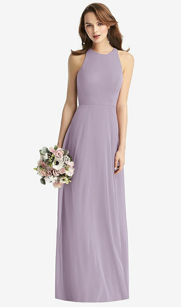 Front View - Lilac Haze Sleeveless Halter Chiffon Maxi Dress