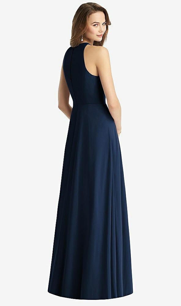 Back View - Midnight Navy Sleeveless Halter Chiffon Maxi Dress