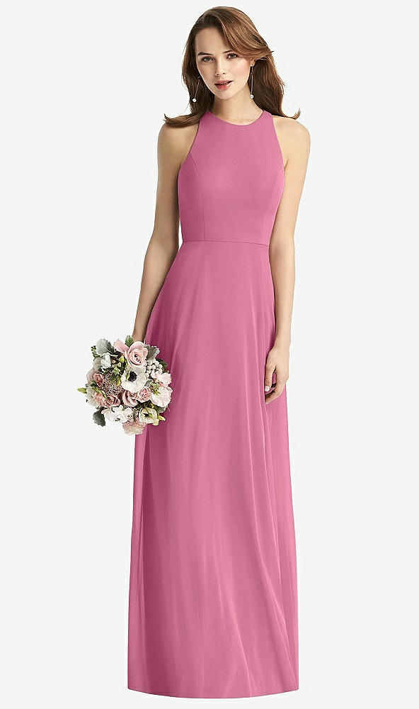 Front View - Orchid Pink Sleeveless Halter Chiffon Maxi Dress