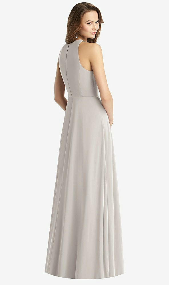 Back View - Oyster Sleeveless Halter Chiffon Maxi Dress