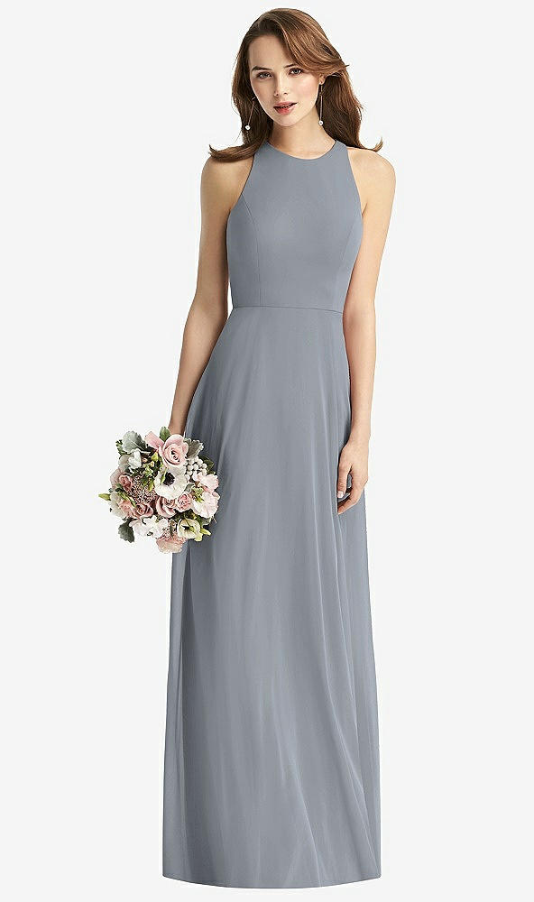 Front View - Platinum Sleeveless Halter Chiffon Maxi Dress