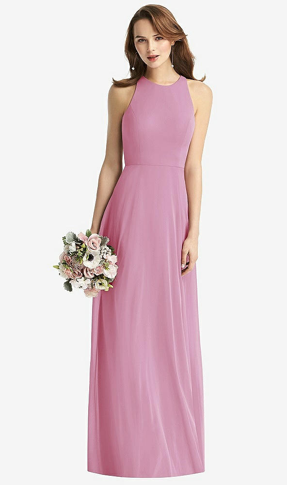 Front View - Powder Pink Sleeveless Halter Chiffon Maxi Dress