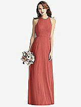 Front View Thumbnail - Coral Pink Sleeveless Halter Chiffon Maxi Dress