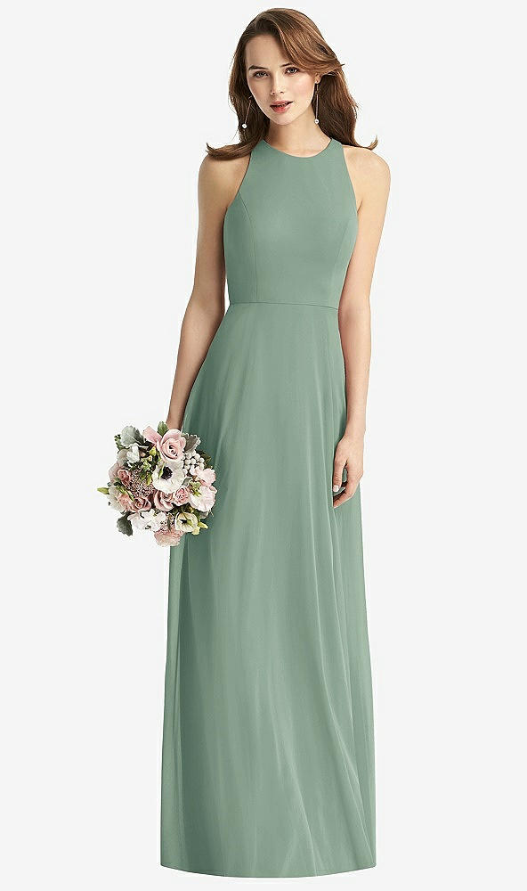 Front View - Seagrass Sleeveless Halter Chiffon Maxi Dress