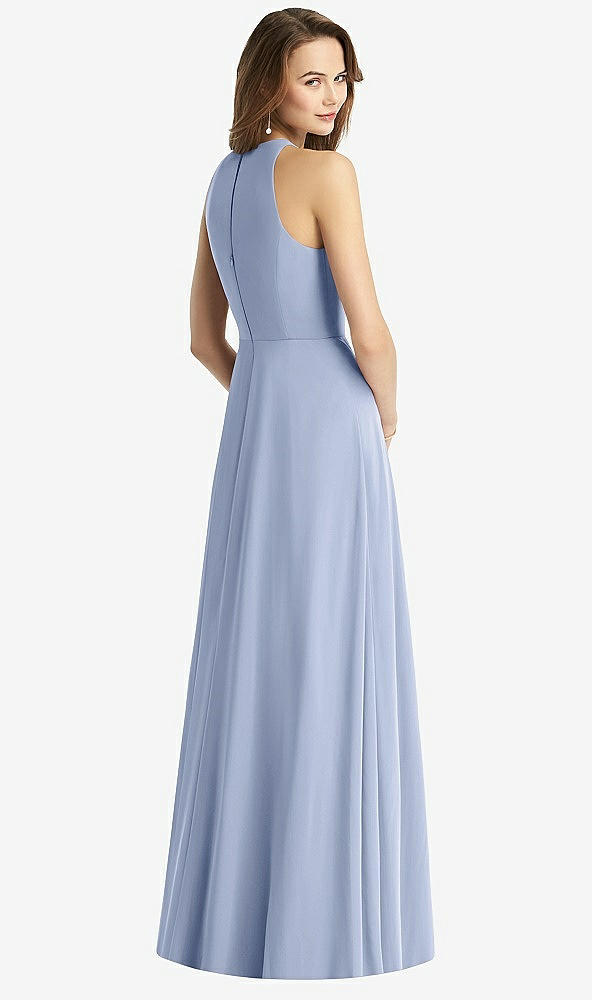 Back View - Sky Blue Sleeveless Halter Chiffon Maxi Dress