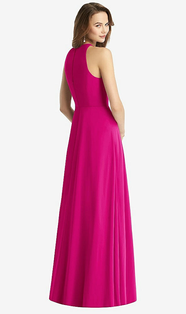 Back View - Think Pink Sleeveless Halter Chiffon Maxi Dress