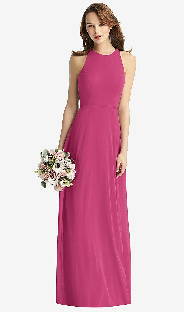 Front View - Tea Rose Sleeveless Halter Chiffon Maxi Dress