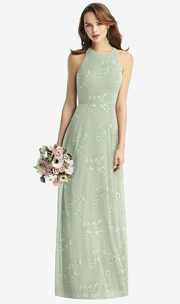 Front View - Vintage Primrose Sage Sleeveless Halter Chiffon Maxi Dress