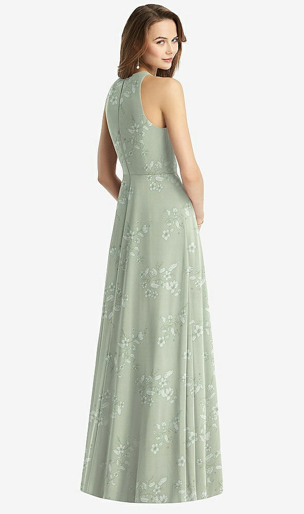 Back View - Vintage Primrose Sage Sleeveless Halter Chiffon Maxi Dress