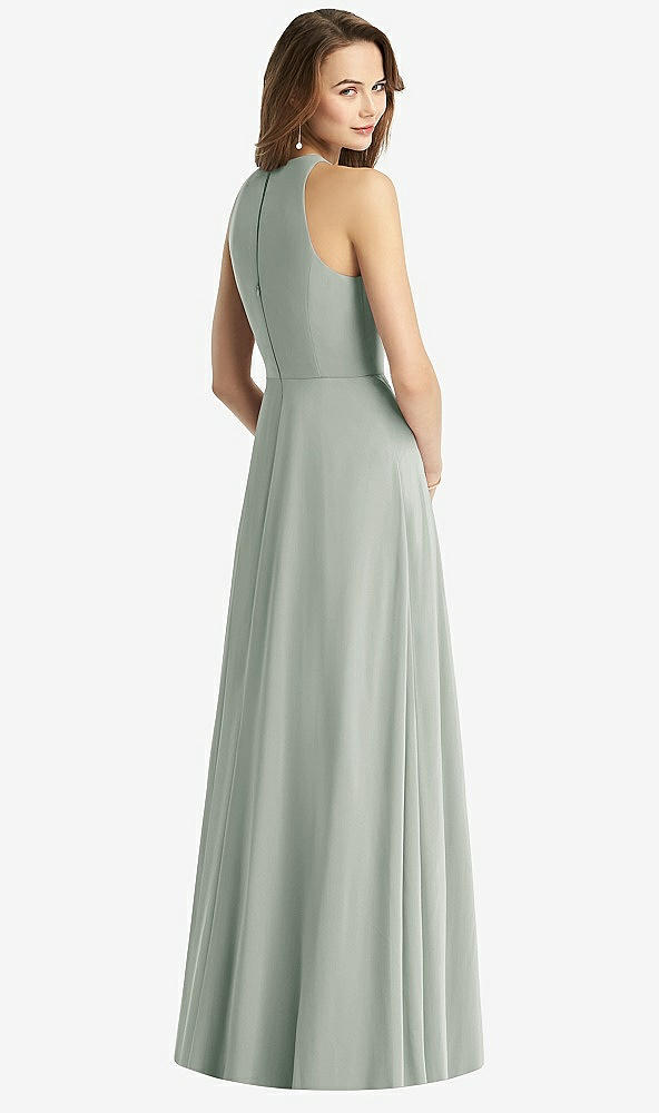 Back View - Willow Green Sleeveless Halter Chiffon Maxi Dress