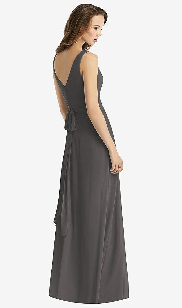 Back View - Caviar Gray Sleeveless V-Neck Chiffon Wrap Dress