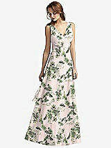 Front View Thumbnail - Palm Beach Print Sleeveless V-Neck Chiffon Wrap Dress