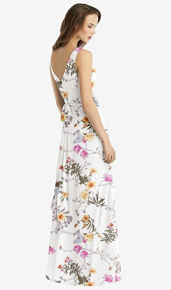 Back View - Butterfly Botanica Ivory Sleeveless V-Neck Chiffon Wrap Dress