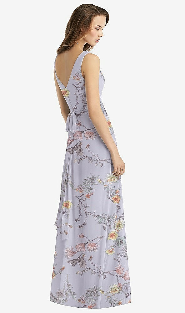 Back View - Butterfly Botanica Silver Dove Sleeveless V-Neck Chiffon Wrap Dress