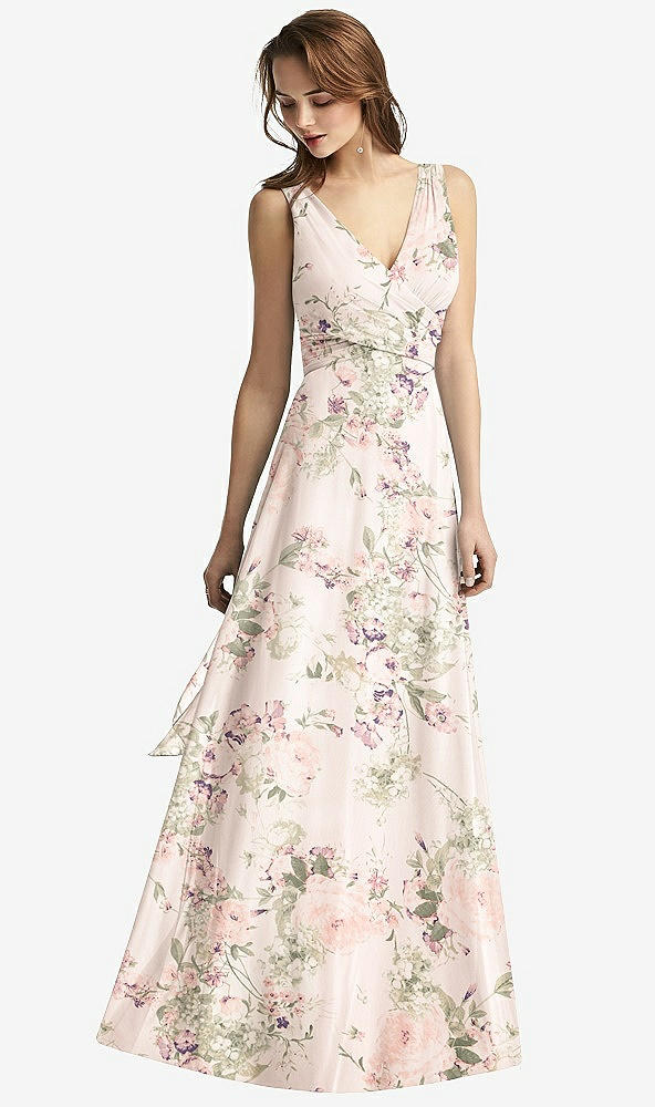 Front View - Blush Garden Sleeveless V-Neck Chiffon Wrap Dress